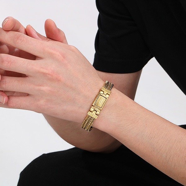 《QBOX 》FASHION 飾品【BK180523】 精緻個性歲月麥穗編織紋理鑄造鈦鋼手鍊/手環(二色)-細節圖8