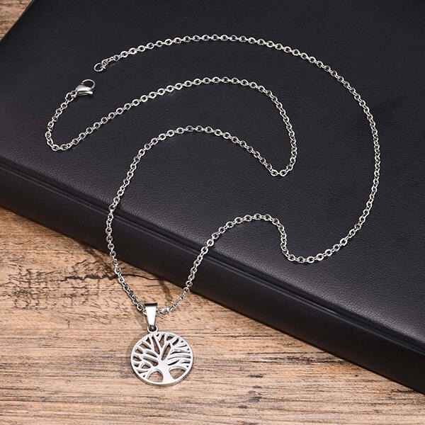 《QBOX 》FASHION 飾品【GPN-1974】精緻個性百搭圓形鏤空生命之樹鈦鋼墬子項鍊/掛飾-細節圖4