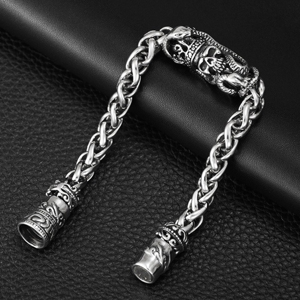 《QBOX 》FASHION 飾品【B10023969】精緻個性龐克風暗骸骷髏頭纏蛇鑄造鈦鋼手鍊/手環-細節圖6