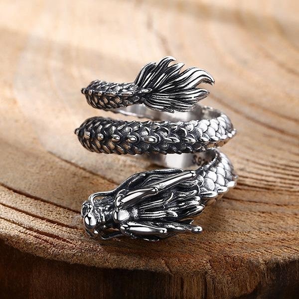 《 QBOX 》FASHION 飾品【TSR5612203】精緻個性復古霸氣蟠龍S925純銀戒指/開口戒指-細節圖4