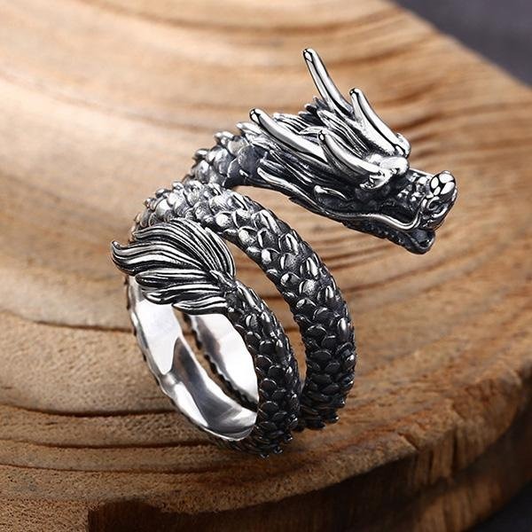 《 QBOX 》FASHION 飾品【TSR5612203】精緻個性復古霸氣蟠龍S925純銀戒指/開口戒指-細節圖5