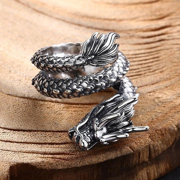 《 QBOX 》FASHION 飾品【TSR5612203】精緻個性復古霸氣蟠龍S925純銀戒指/開口戒指-細節圖6