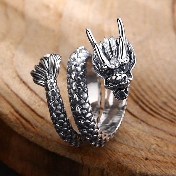 《 QBOX 》FASHION 飾品【TSR5612203】精緻個性復古霸氣蟠龍S925純銀戒指/開口戒指-細節圖7