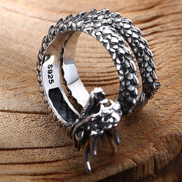 《 QBOX 》FASHION 飾品【TSR5612203】精緻個性復古霸氣蟠龍S925純銀戒指/開口戒指-細節圖8