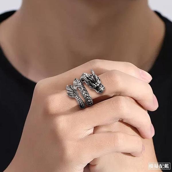 《 QBOX 》FASHION 飾品【TSR5612203】精緻個性復古霸氣蟠龍S925純銀戒指/開口戒指-細節圖9