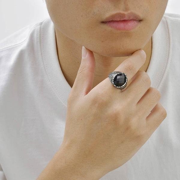 《 QBOX 》FASHION 飾品【GRC-840】精緻個性復古雕花橢圓形黑寶石鈦鋼戒指/戒環(二款)-細節圖7