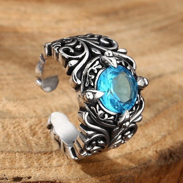 《 QBOX 》FASHION 飾品【TSR5610125】精緻個性復古雕花唐草紋鋯石S925純銀戒指/開口戒指-細節圖4