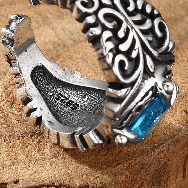 《 QBOX 》FASHION 飾品【TSR5610125】精緻個性復古雕花唐草紋鋯石S925純銀戒指/開口戒指-細節圖5