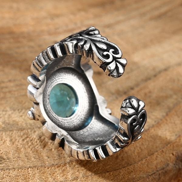 《 QBOX 》FASHION 飾品【TSR5610125】精緻個性復古雕花唐草紋鋯石S925純銀戒指/開口戒指-細節圖6