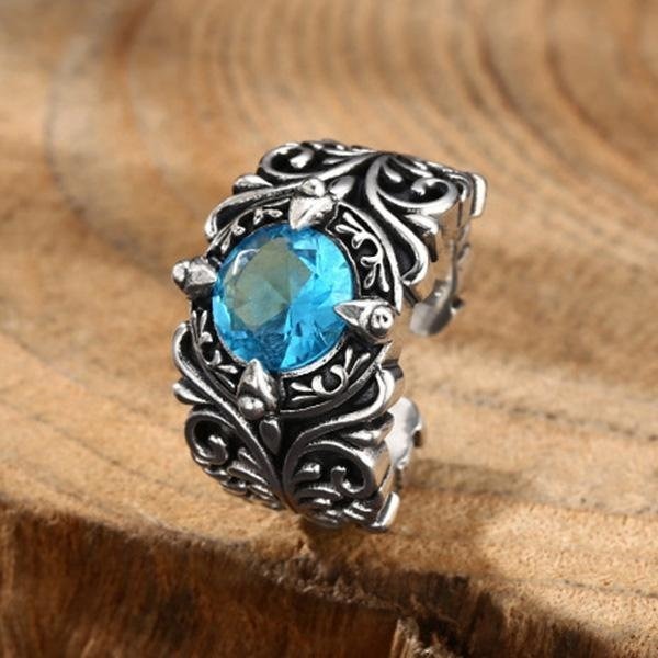 《 QBOX 》FASHION 飾品【TSR5610125】精緻個性復古雕花唐草紋鋯石S925純銀戒指/開口戒指-細節圖8