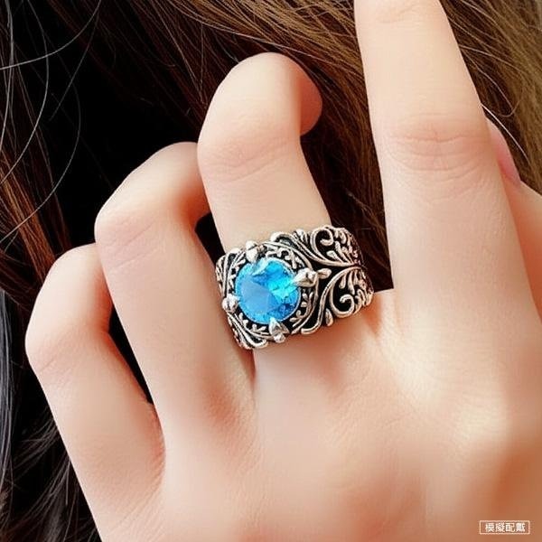 《 QBOX 》FASHION 飾品【TSR5610125】精緻個性復古雕花唐草紋鋯石S925純銀戒指/開口戒指-細節圖9