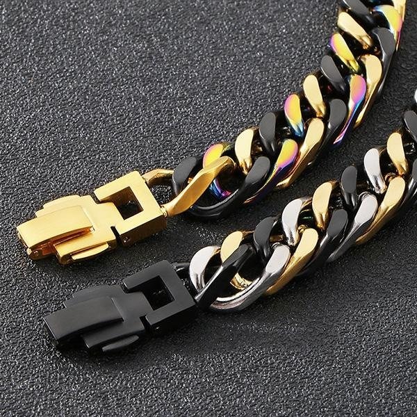 《QBOX 》FASHION 飾品【BK92959】 個性粗曠混色拼接四面平磨環扣鑄造鈦鋼手鍊/手環(二色)-細節圖6