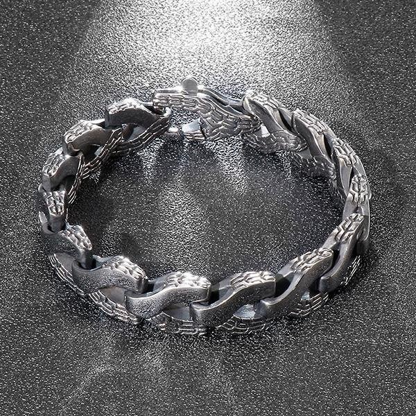 《QBOX 》FASHION 飾品【BK125394】 個性朋克風雕花Y字龍骨鑄造鈦鋼手鍊/手環-細節圖4