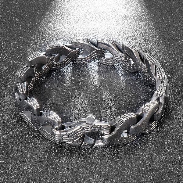 《QBOX 》FASHION 飾品【BK125394】 個性朋克風雕花Y字龍骨鑄造鈦鋼手鍊/手環-細節圖5
