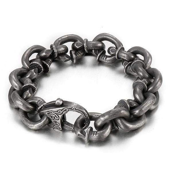 《QBOX 》FASHION 飾品【BK126373】 個性精工復古釘子彎鉤設計雕花環扣鑄造鈦鋼手鍊/手環-細節圖2