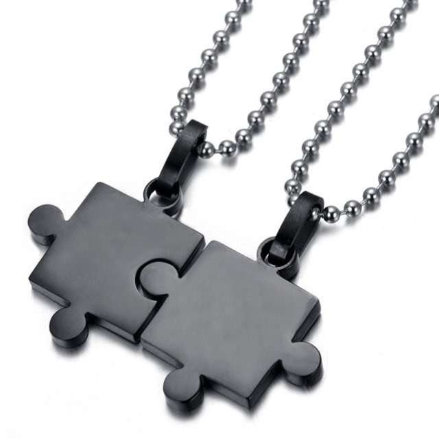 《QBOX 》FASHION 飾品【CHA007】精緻個性簡約靈魂契合黑色拼圖情侶鈦鋼墬子項鍊/掛飾-細節圖3