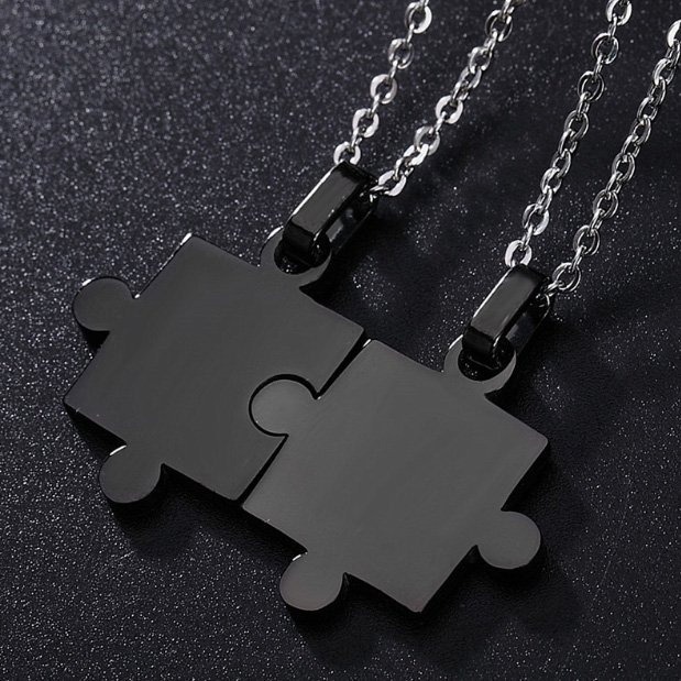 《QBOX 》FASHION 飾品【CHA007】精緻個性簡約靈魂契合黑色拼圖情侶鈦鋼墬子項鍊/掛飾-細節圖4