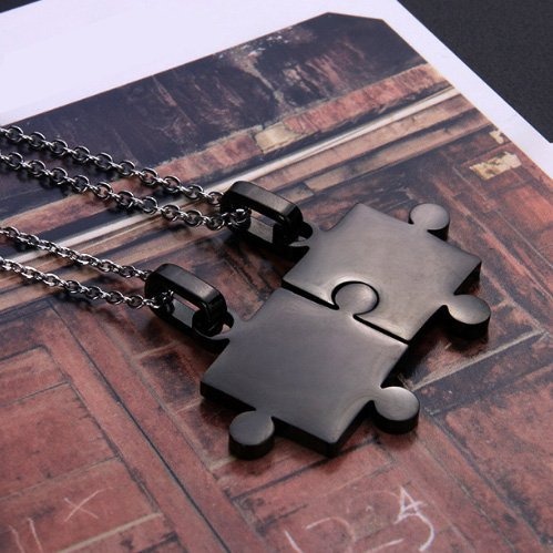 《QBOX 》FASHION 飾品【CHA007】精緻個性簡約靈魂契合黑色拼圖情侶鈦鋼墬子項鍊/掛飾-細節圖5