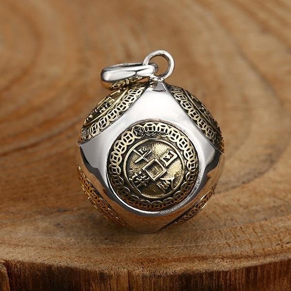 《 QBOX 》FASHION 飾品【TSC5610138】精緻個性復古日進斗金轉運球S925純銀墬子項鍊/掛飾-細節圖3