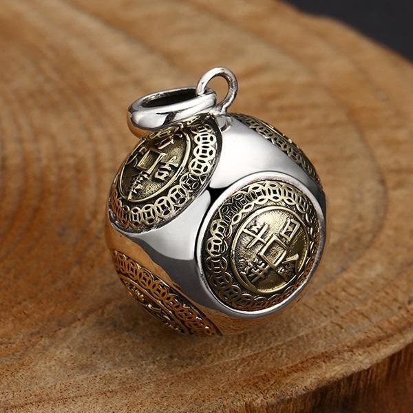 《 QBOX 》FASHION 飾品【TSC5610138】精緻個性復古日進斗金轉運球S925純銀墬子項鍊/掛飾-細節圖4