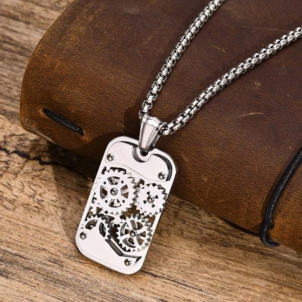 《 QBOX 》FASHION 飾品【GPN-362】精緻個性龐克風機械齒輪軍牌鈦鋼墬子項鍊/掛飾-細節圖4