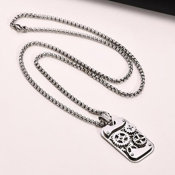 《 QBOX 》FASHION 飾品【GPN-362】精緻個性龐克風機械齒輪軍牌鈦鋼墬子項鍊/掛飾-細節圖5