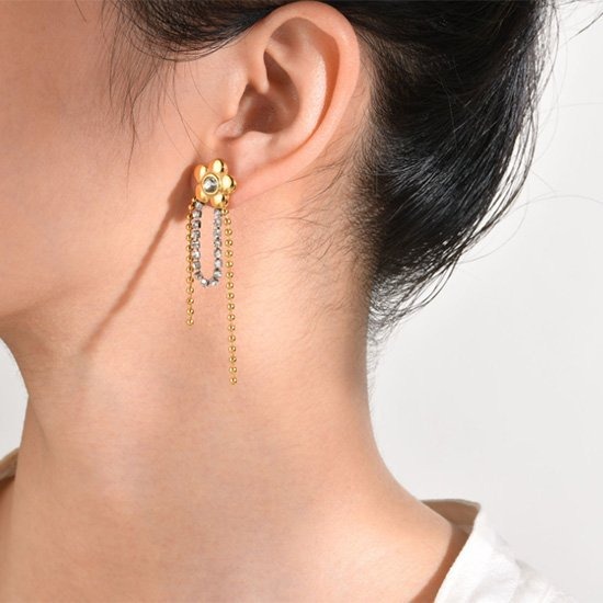 《 QBOX 》FASHION 飾品【EED-559】精緻個性金蕊星芒・流蘇鑽花垂墜鈦鋼針式耳環/耳飾-細節圖5