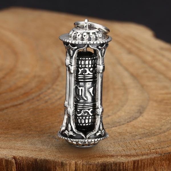 《 QBOX 》FASHION 飾品【TBC565177】精緻個性復古藏式祈福轉經筒S925純銀墬子項鍊/掛飾-細節圖3