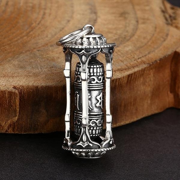 《 QBOX 》FASHION 飾品【TBC565177】精緻個性復古藏式祈福轉經筒S925純銀墬子項鍊/掛飾-細節圖4