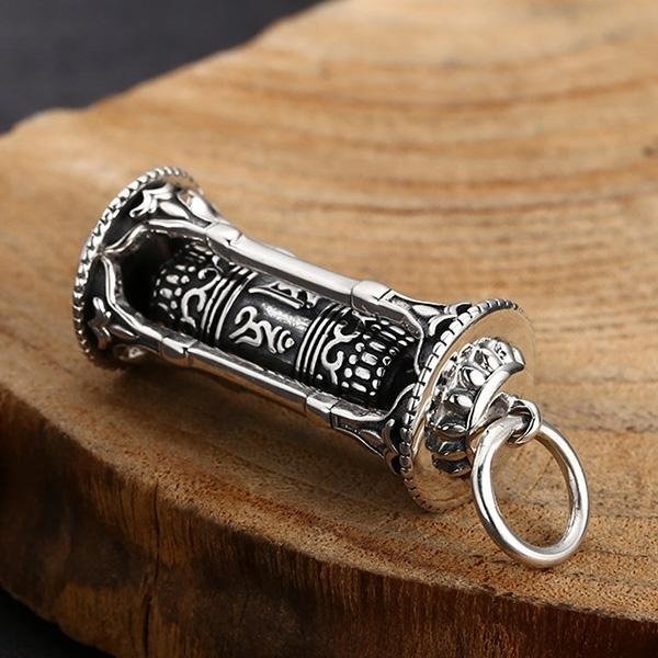 《 QBOX 》FASHION 飾品【TBC565177】精緻個性復古藏式祈福轉經筒S925純銀墬子項鍊/掛飾-細節圖6