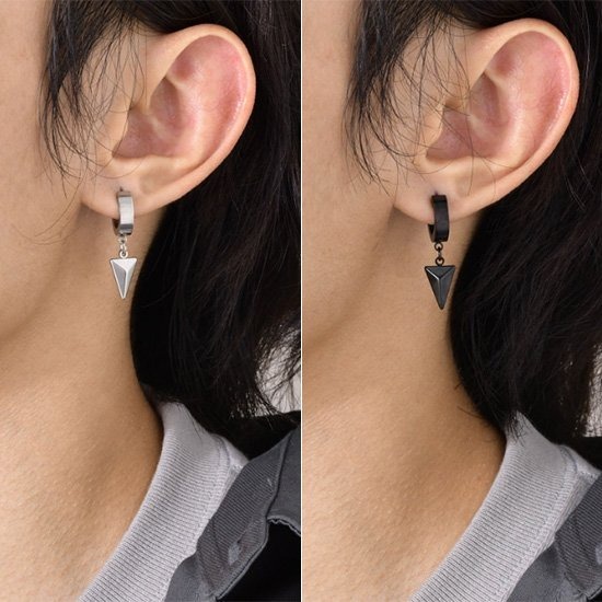 《 QBOX 》FASHION 飾品【EEH-451】精緻個性歐美能量三角形環扣式鈦鋼耳環/耳飾(二款)-細節圖6