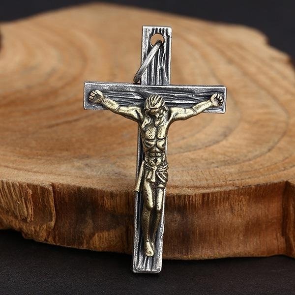 《 QBOX 》FASHION 飾品【TBC565229】精緻個性復古信仰之光雙色耶穌十字架S925純銀墬子項鍊/掛飾-細節圖3