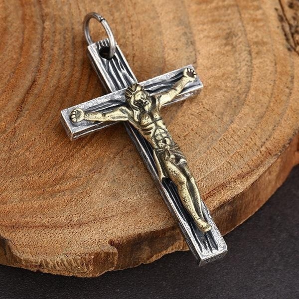 《 QBOX 》FASHION 飾品【TBC565229】精緻個性復古信仰之光雙色耶穌十字架S925純銀墬子項鍊/掛飾-細節圖5