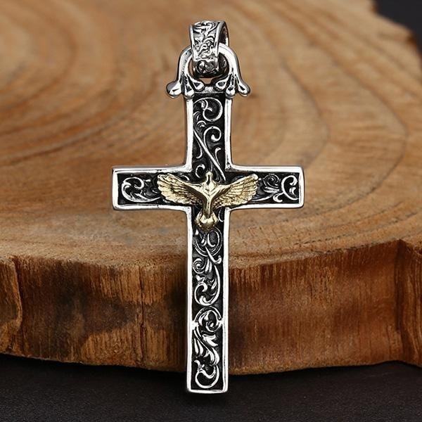 《 QBOX 》FASHION 飾品【TBC565140】精緻個性復古老鷹雕花十字架S925純銀墬子項鍊/掛飾-細節圖3