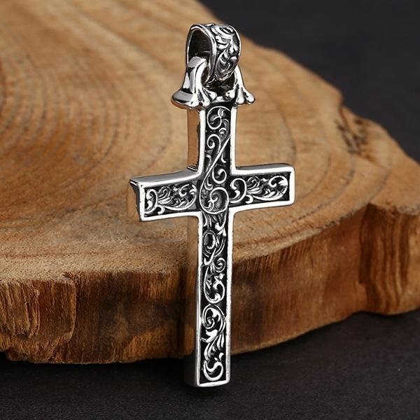 《 QBOX 》FASHION 飾品【TBC565140】精緻個性復古老鷹雕花十字架S925純銀墬子項鍊/掛飾-細節圖5