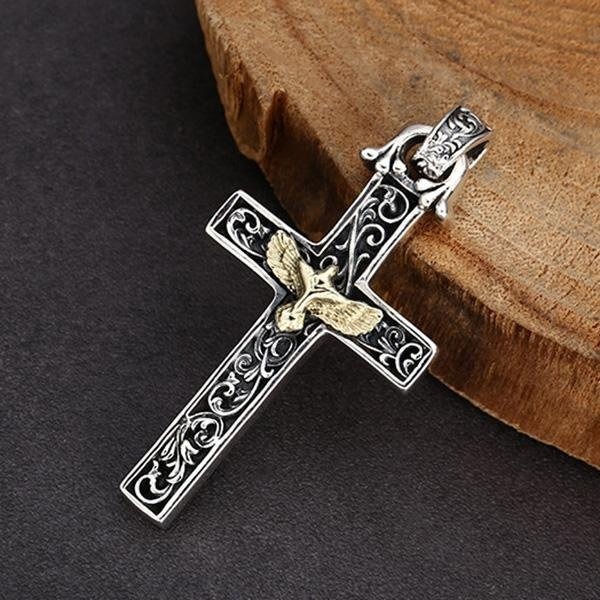 《 QBOX 》FASHION 飾品【TBC565140】精緻個性復古老鷹雕花十字架S925純銀墬子項鍊/掛飾-細節圖7