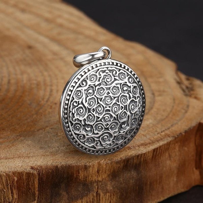 《 QBOX 》FASHION 飾品【TBC565108】精緻個性復古圓形雕花鑲石金剛杵護身符S925純銀墬子項鍊/掛飾-細節圖6