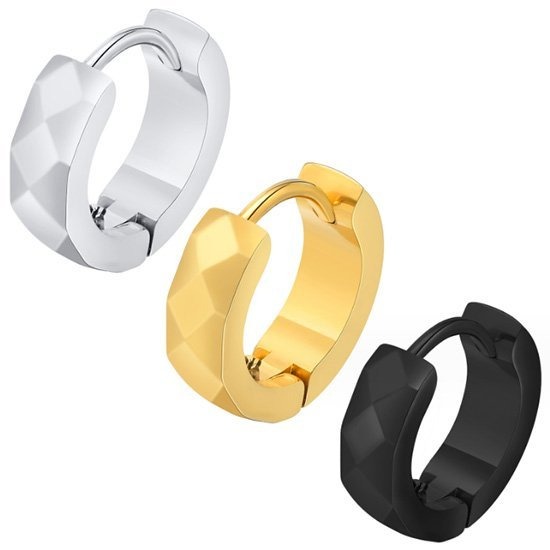 《 QBOX 》FASHION 飾品【EEH-552】精緻個性菱形面與光滑面設計鈦鋼環扣式耳環(三色)-細節圖2