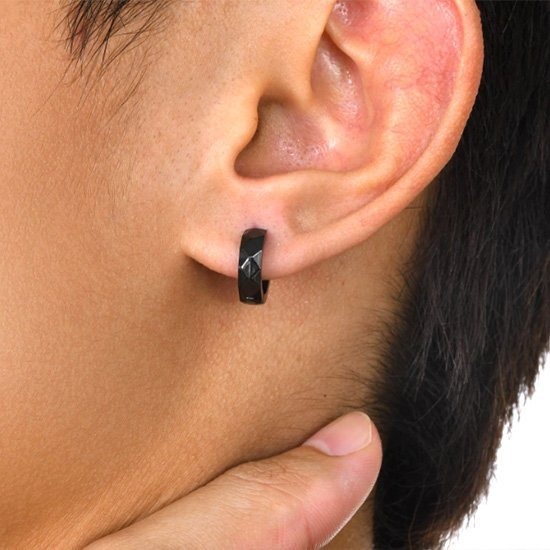 《 QBOX 》FASHION 飾品【EEH-552】精緻個性菱形面與光滑面設計鈦鋼環扣式耳環(三色)-細節圖8