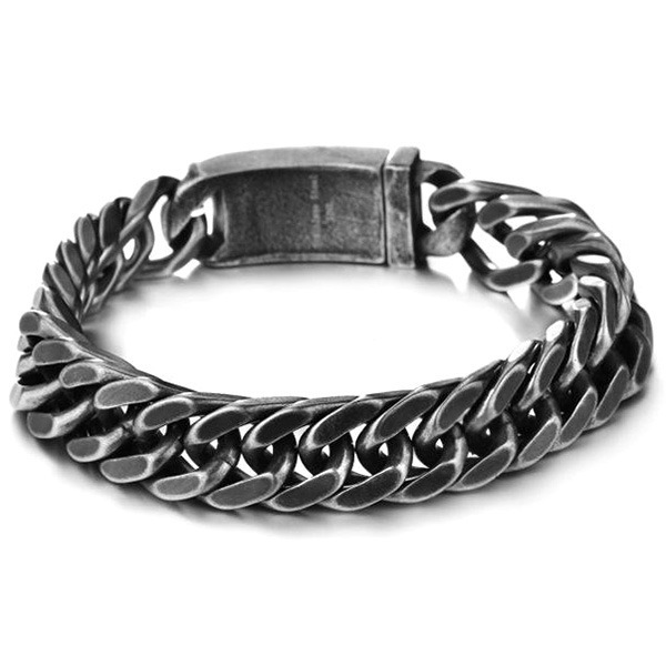 《QBOX 》FASHION 飾品【BK71831】 精緻個性粗曠古巴仿舊環扣鎖鏈鑄造鈦鋼手鍊/手環-細節圖3