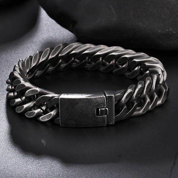 《QBOX 》FASHION 飾品【BK71831】 精緻個性粗曠古巴仿舊環扣鎖鏈鑄造鈦鋼手鍊/手環-細節圖4