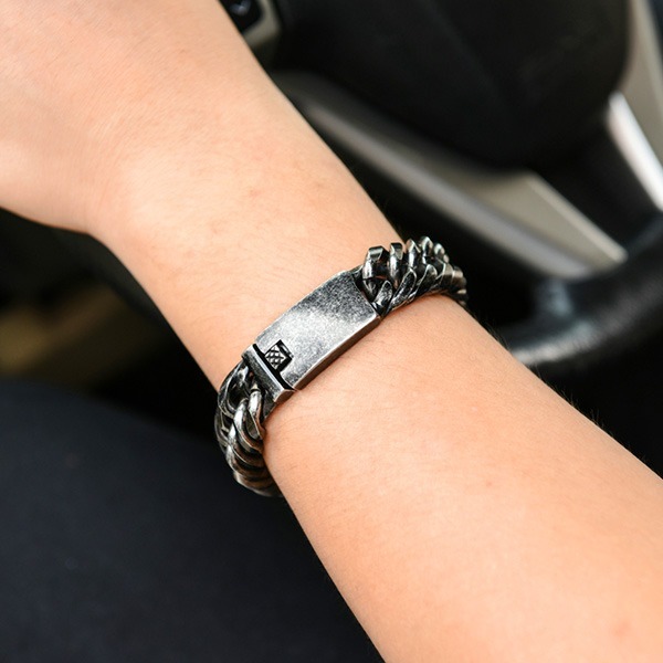 《QBOX 》FASHION 飾品【BK71831】 精緻個性粗曠古巴仿舊環扣鎖鏈鑄造鈦鋼手鍊/手環-細節圖7