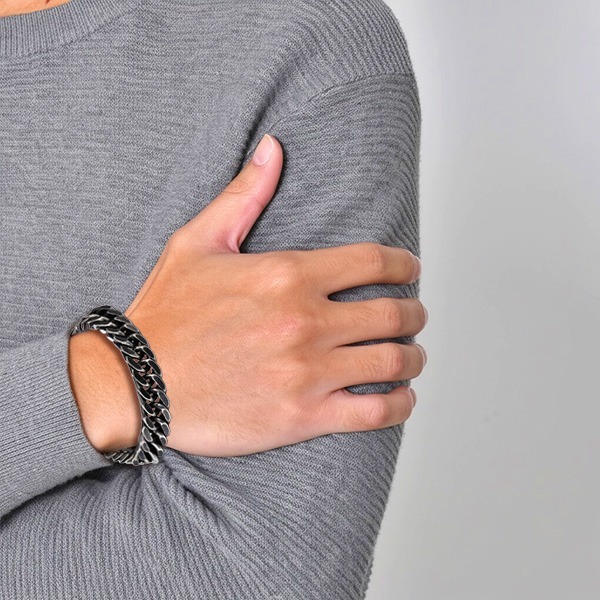 《QBOX 》FASHION 飾品【BK71831】 精緻個性粗曠古巴仿舊環扣鎖鏈鑄造鈦鋼手鍊/手環-細節圖8