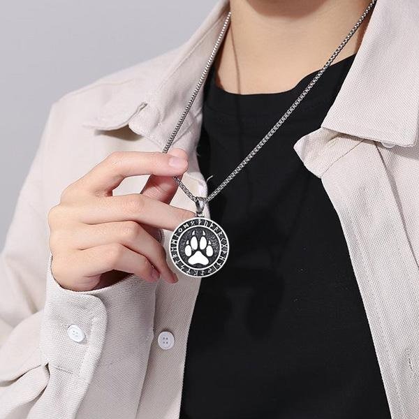 《QBOX 》FASHION 飾品【CBP8-280】精緻個性北歐符文字母熊掌印鑄造鈦鋼墬子項鍊/掛飾-細節圖8