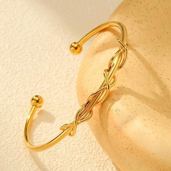 《 QBOX 》FASHION 飾品【GB-706】 精緻個性金色無限符號纏繞鈦鋼開口手鐲/手環-細節圖3