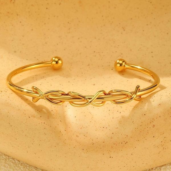 《 QBOX 》FASHION 飾品【GB-706】 精緻個性金色無限符號纏繞鈦鋼開口手鐲/手環-細節圖4