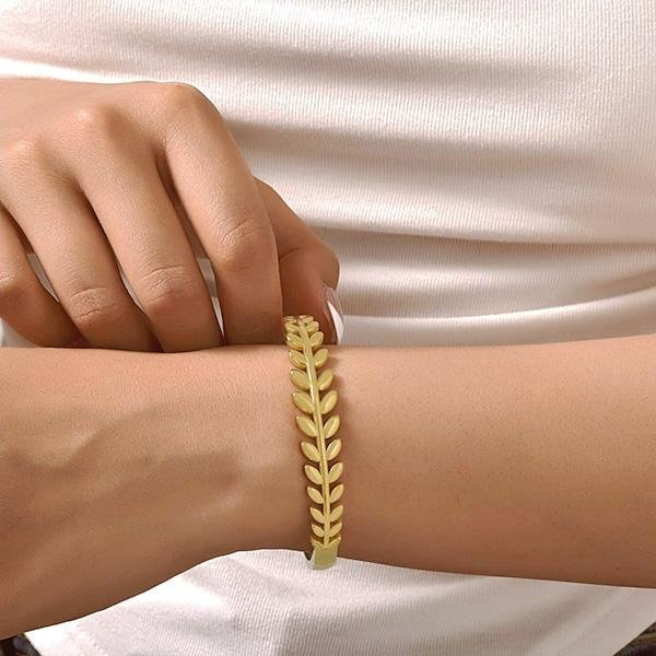 《 QBOX 》FASHION 飾品【GB-705G】 精緻個性金色橄欖葉設計鈦鋼手鐲/手環-細節圖7