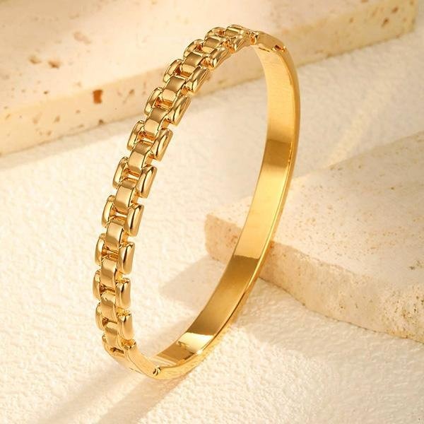 《 QBOX 》FASHION 飾品【GB-683】 精緻個性金色奢華錶帶設計鈦鋼手鐲/手環-細節圖3