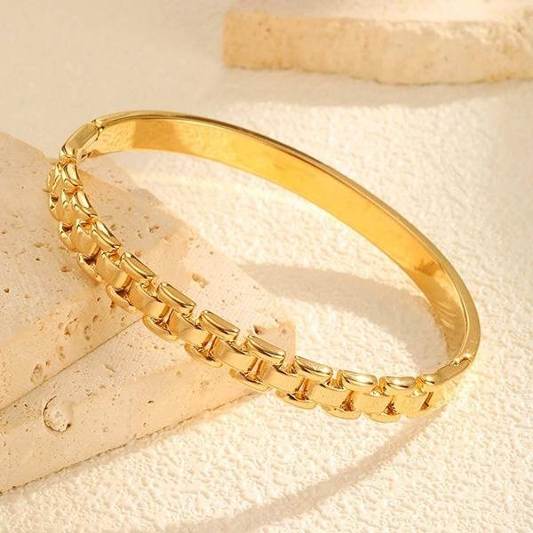 《 QBOX 》FASHION 飾品【GB-683】 精緻個性金色奢華錶帶設計鈦鋼手鐲/手環-細節圖4