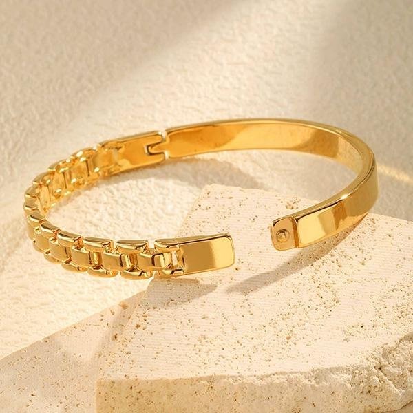 《 QBOX 》FASHION 飾品【GB-683】 精緻個性金色奢華錶帶設計鈦鋼手鐲/手環-細節圖5